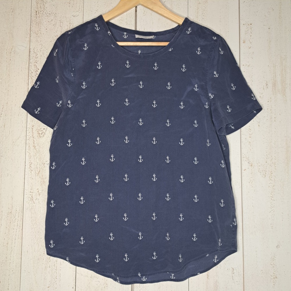 Nautical Chic Oceancore Equipment‎ Femme Women's S 100% Silk Blouse Riley Anchor
